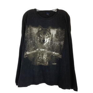 Vintage Choice Apparel Sz 2X Wolf Reflection Long Sleeve Graphic Tee T Shirt